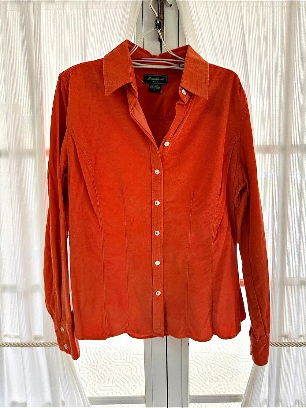 Eddie Bauer Women's Cotton Button Down Shirt in Orange Large Like New